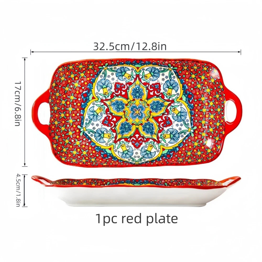 1pc Bohemian Style Ceramic Fish Dish Handle 12