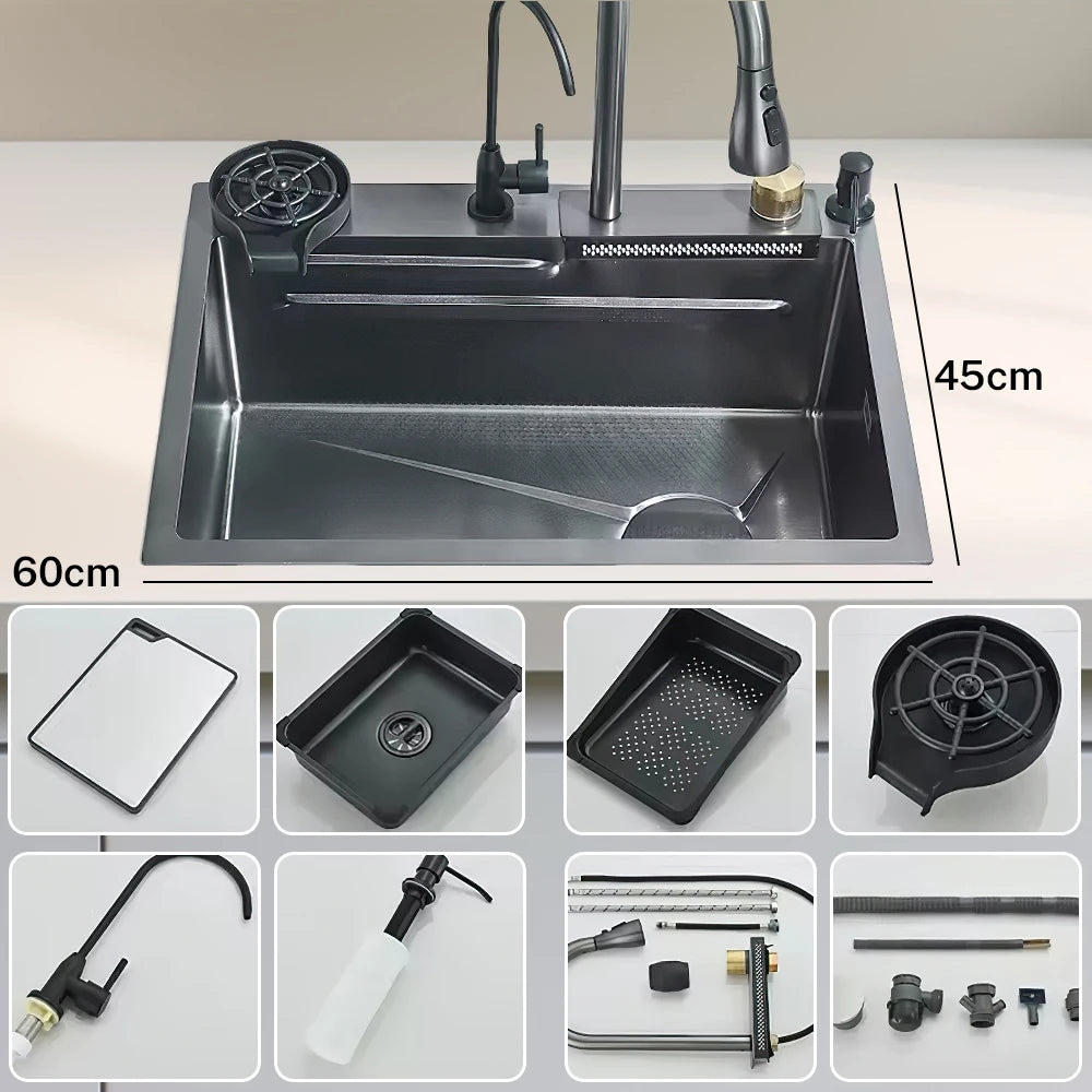 304 Stainless Steel Waterfall Sink Large Slot Integrated