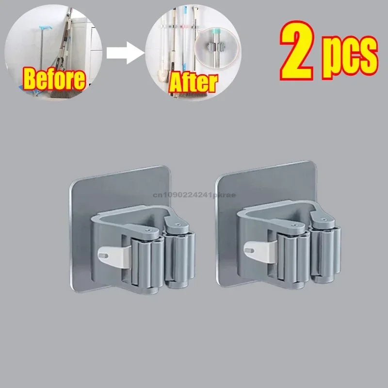 Mop Broom Holder Storage Rack Adhesive Hooks Wall