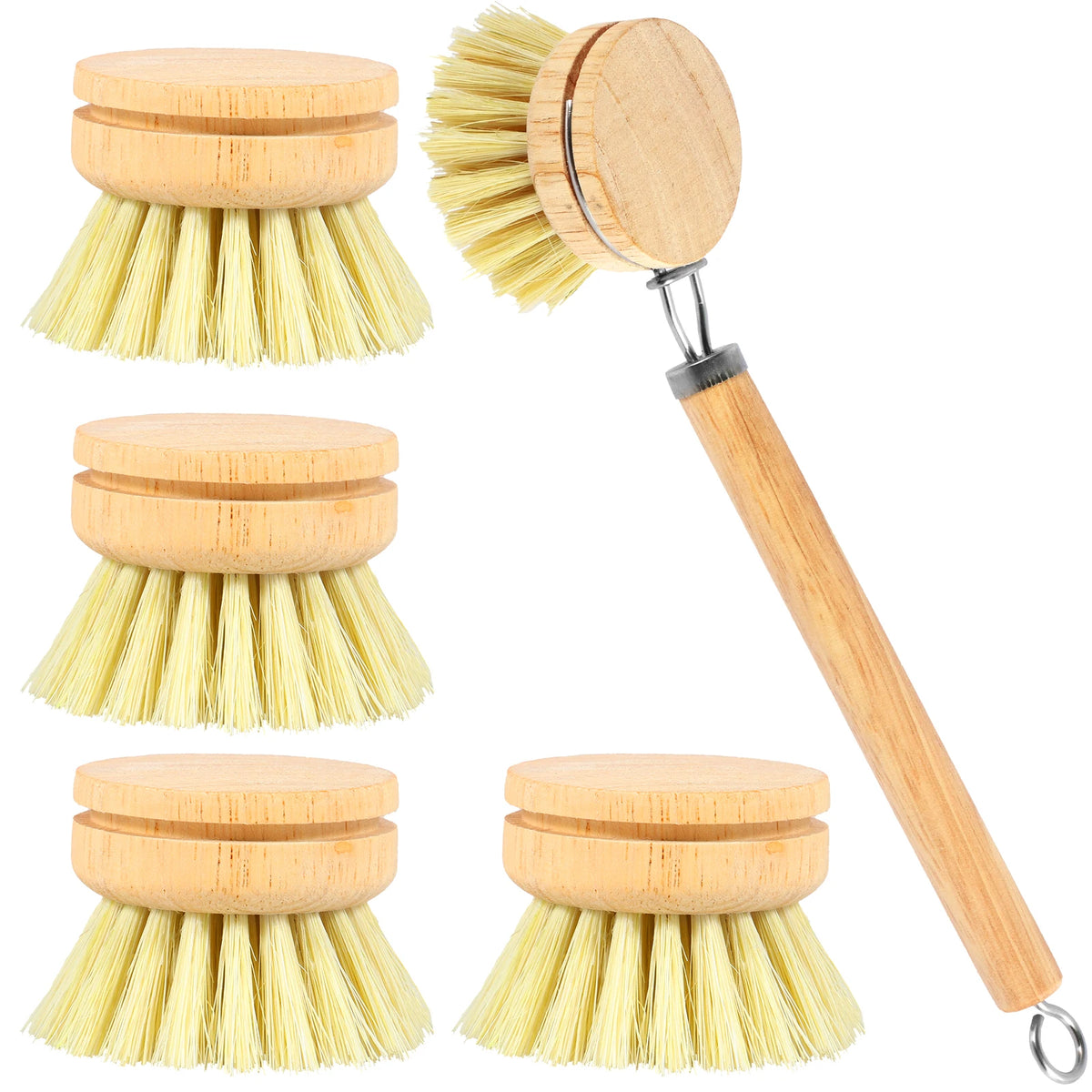 3/4/5/10pcs Bamboo Dish Scrub Brushes Replaceable Dish Brush