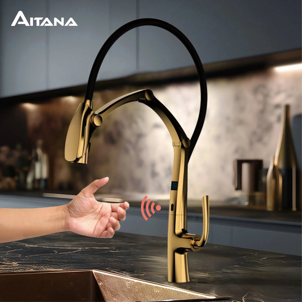 Aitana Gun Grey Luxury Brass Led Display Faucet