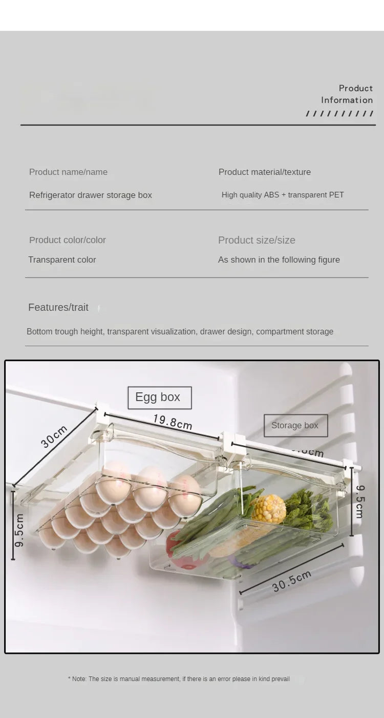 Sliding Drawer Refrigerator Food Storage Box Plastic Fridge