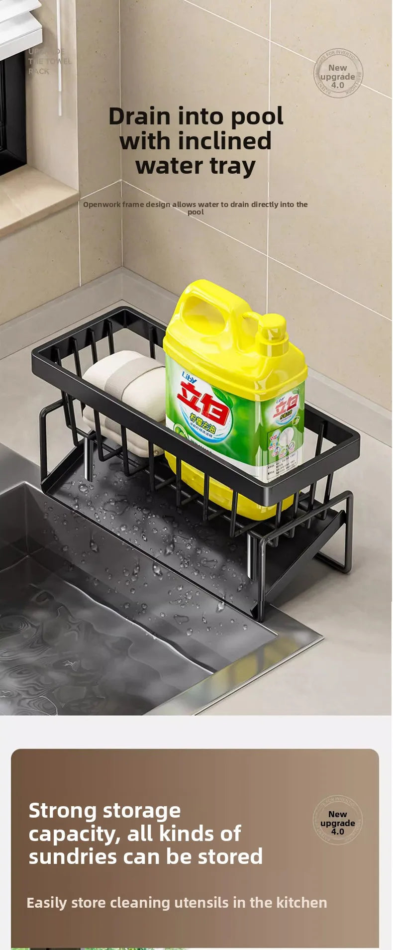 Sponge Holder Drain Rack Sink Organizer Dish Cloth