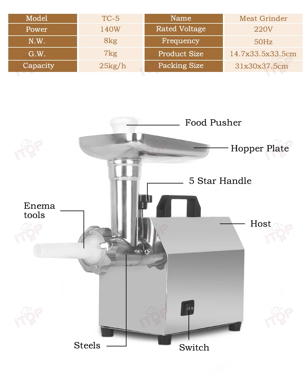 Itop High Quality Electric Meat Grinder Sausage Stuffers