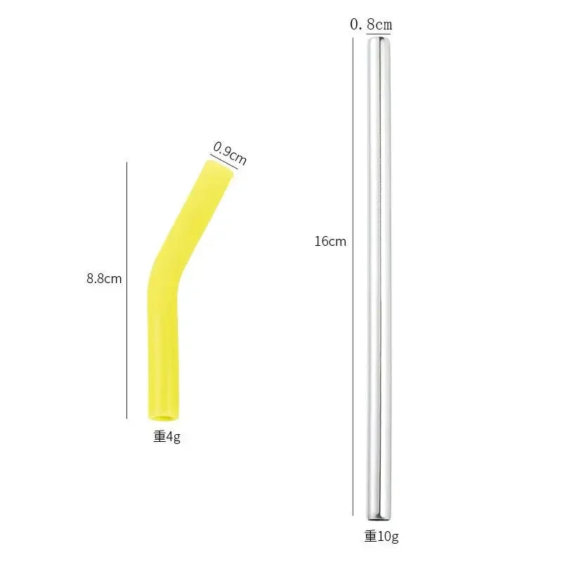 1set Long Stainless Steel Straw Silicone Straw Sleeve