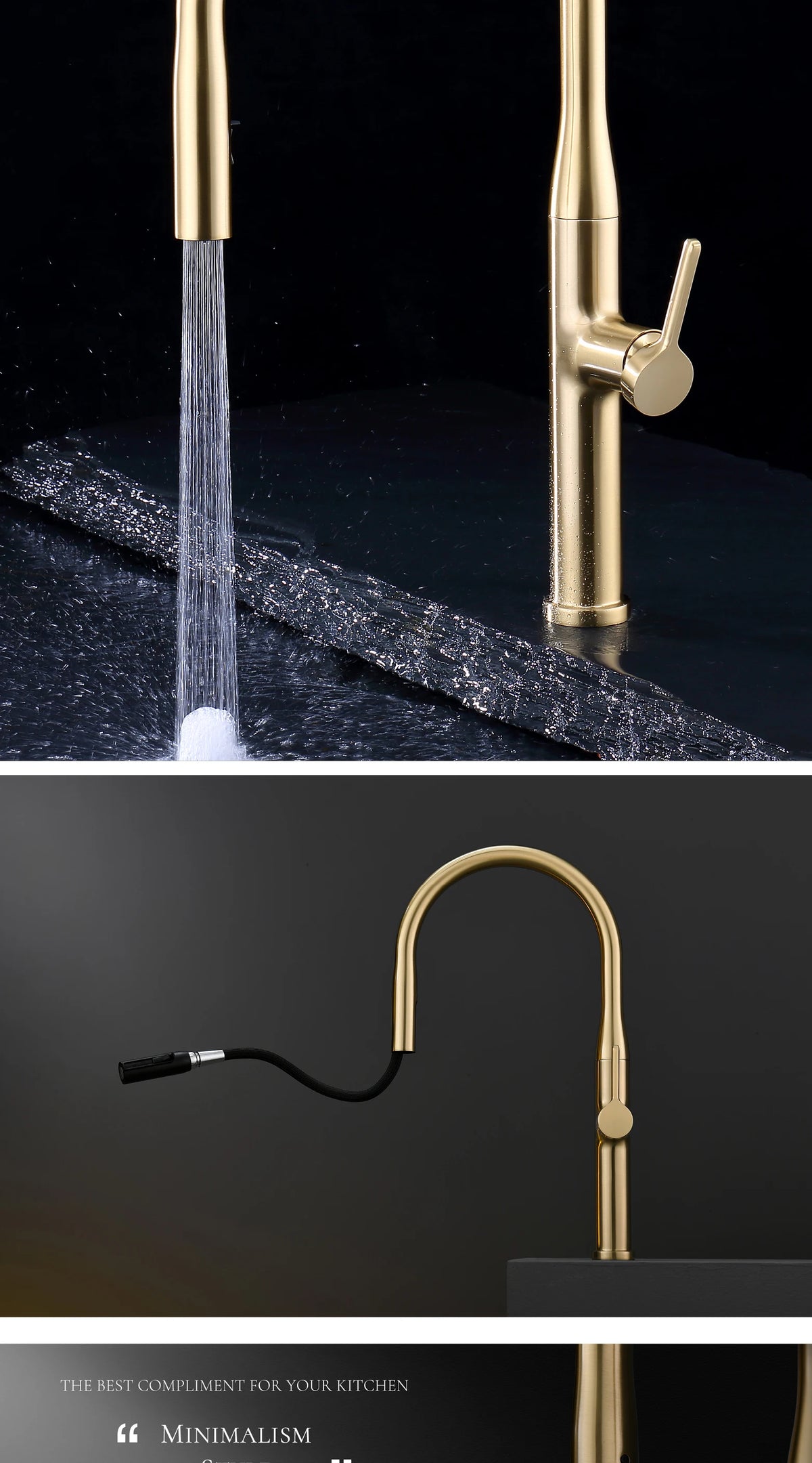 Luxury Brushed Gold Brass Pull Out Faucet Ceramic