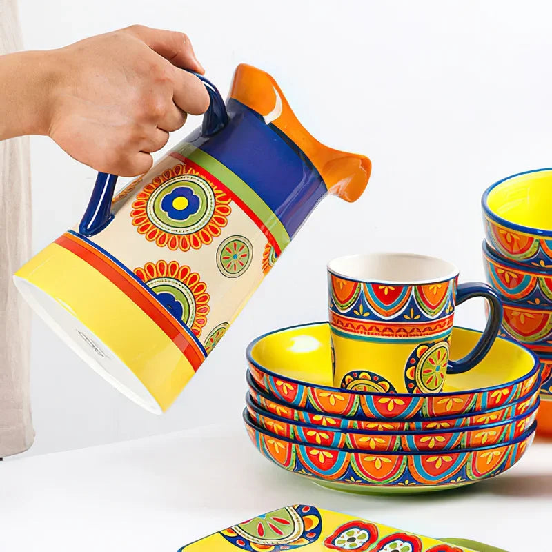1pcs Ceramic Tableware Bohemian Flat Dinner Plate Western