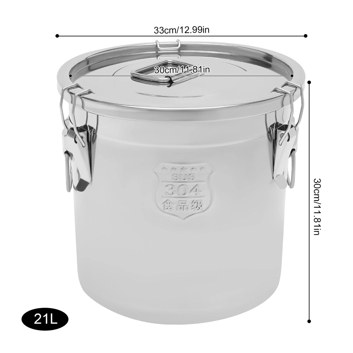 21/33l Stainless Steel Storage Bucket Lid & Handles