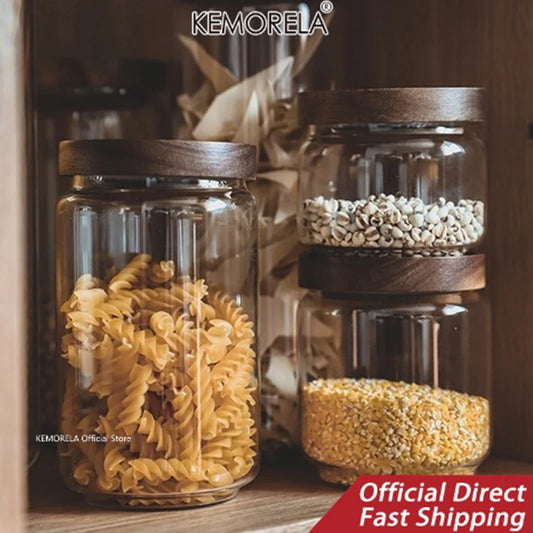 Wood Lid Glass Airtight Canister Storage Bottles Jars