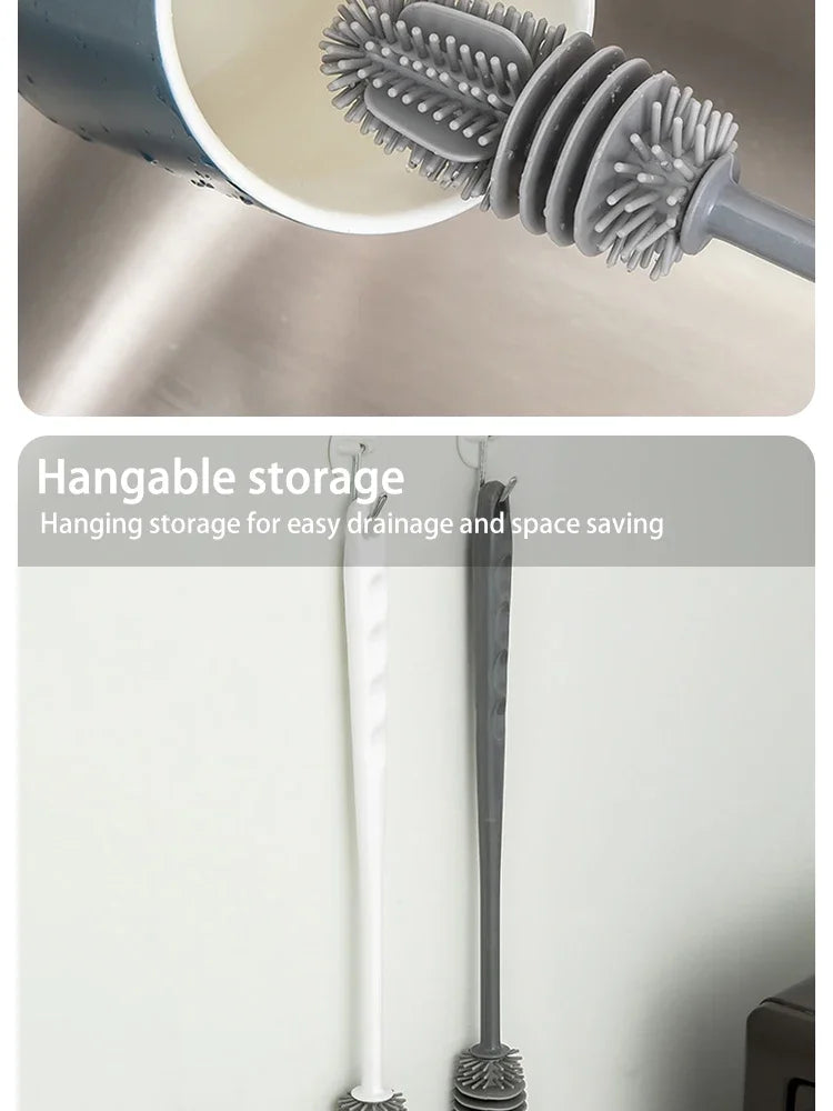 1/2pcs Long Handle Silicone Bottle Brush Cleaning Brush