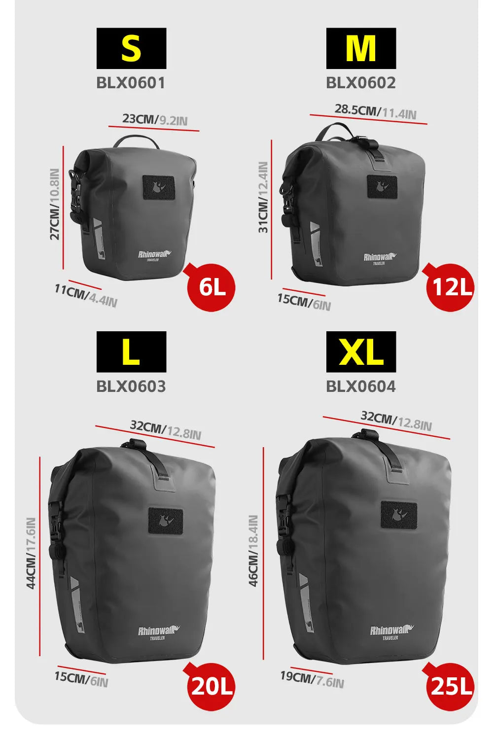 Rhinowalk Bicycle Pannier Bag Waterproof 6l 12l 20l