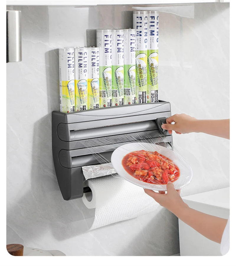 Cling Film Roll Cutting Holder Food Wrap Dispenser