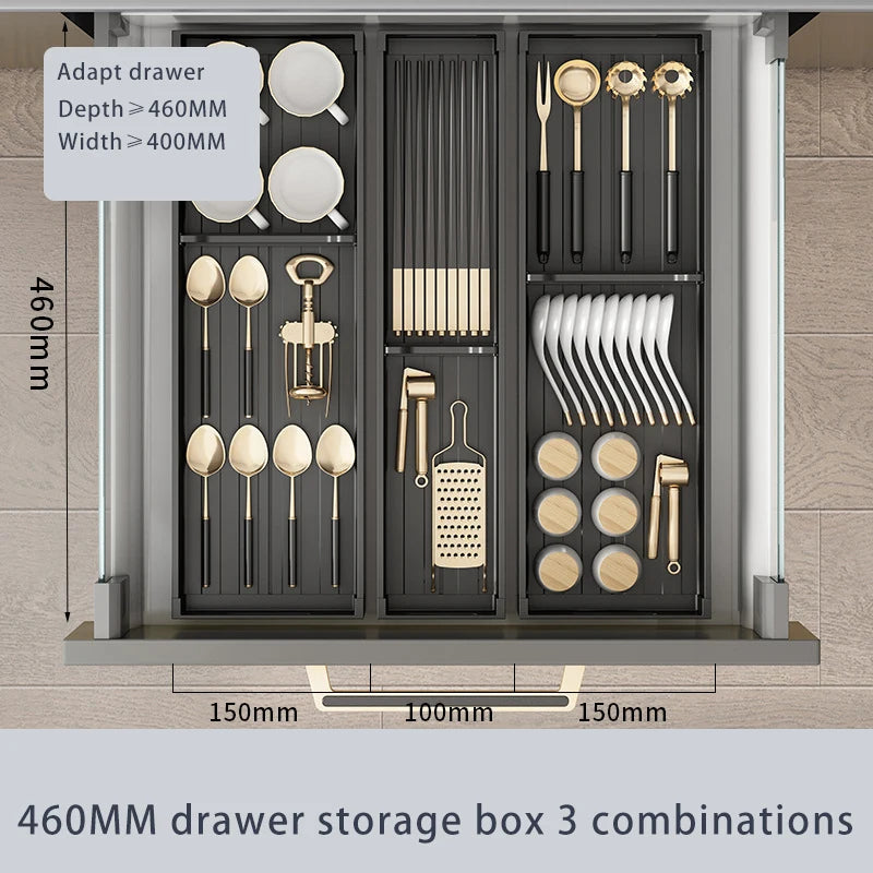 Adjustable Dish Rack Under Cabinet Drawer Spoon Chopsticks