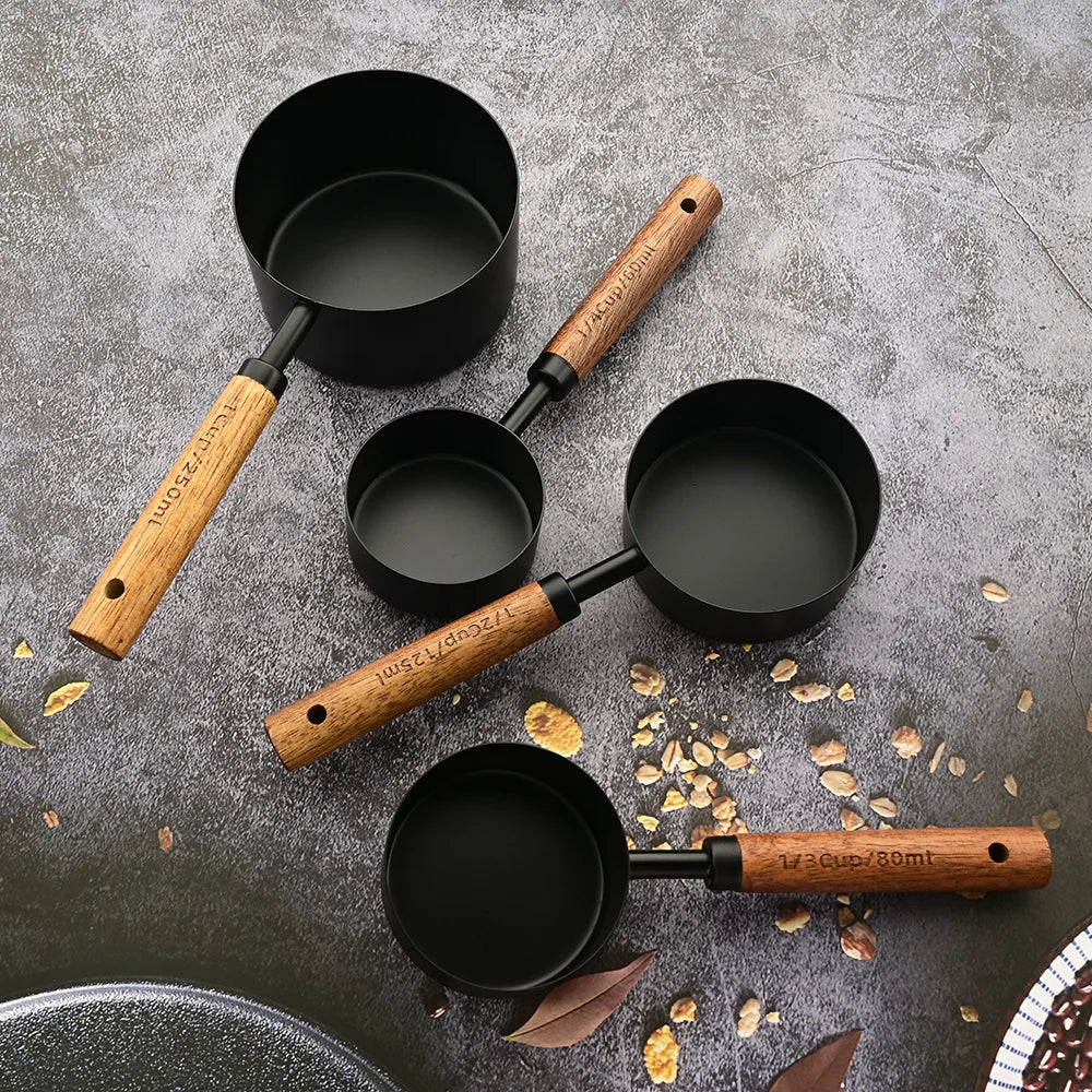 Gold Wooden Handle Stainless Steel Measuring Cups Spoons