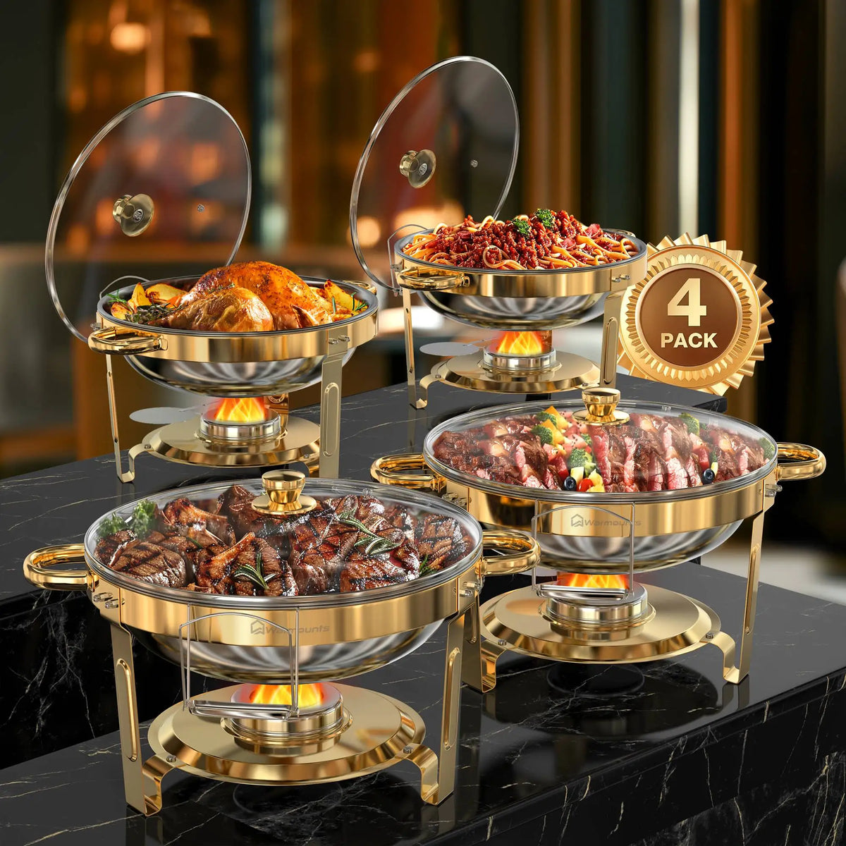 2/4 Pack Chafing Dishes Buffet 5qt Round Stainless