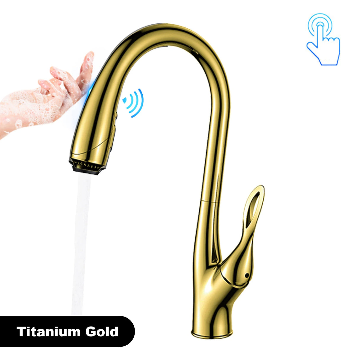 Brushed Gold Brass Faucet Pull Out Sprayer Ceramic