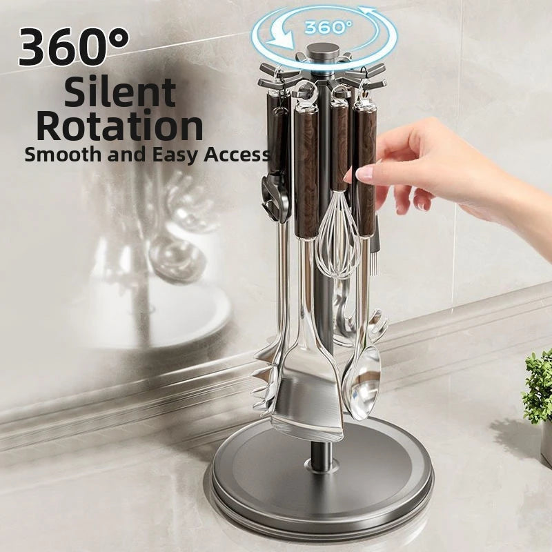 Utensil Stand Rotating Storage Hanger Hooks Countertop