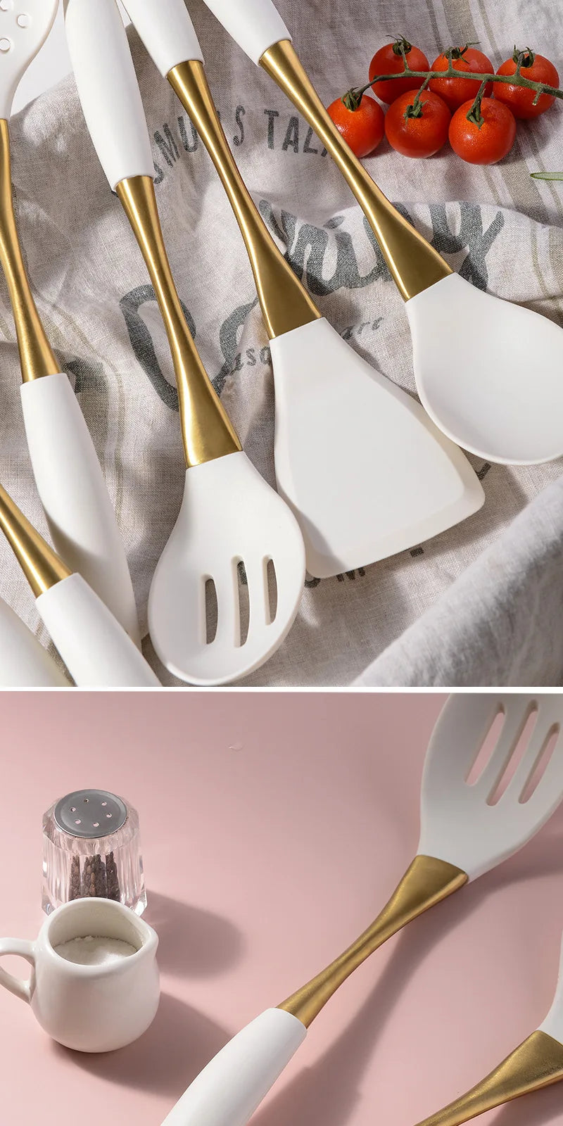 1pc Silicone Kitchenware Cooking Utensils White Gold Spatula