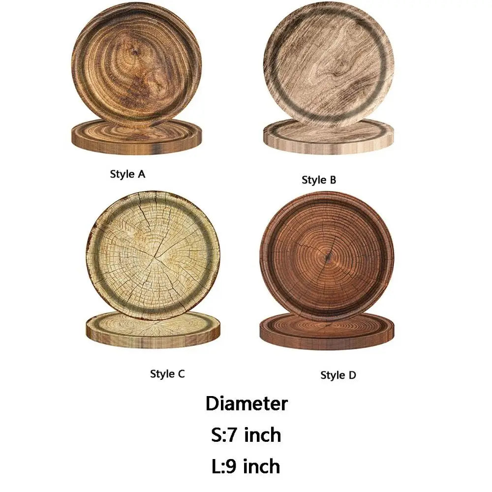 10pcs 7/9 Inch Imitation Wood Grain Disposable Plate