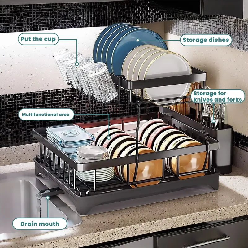 Large 2-Tier Dish Drying Rack Countertops Removable