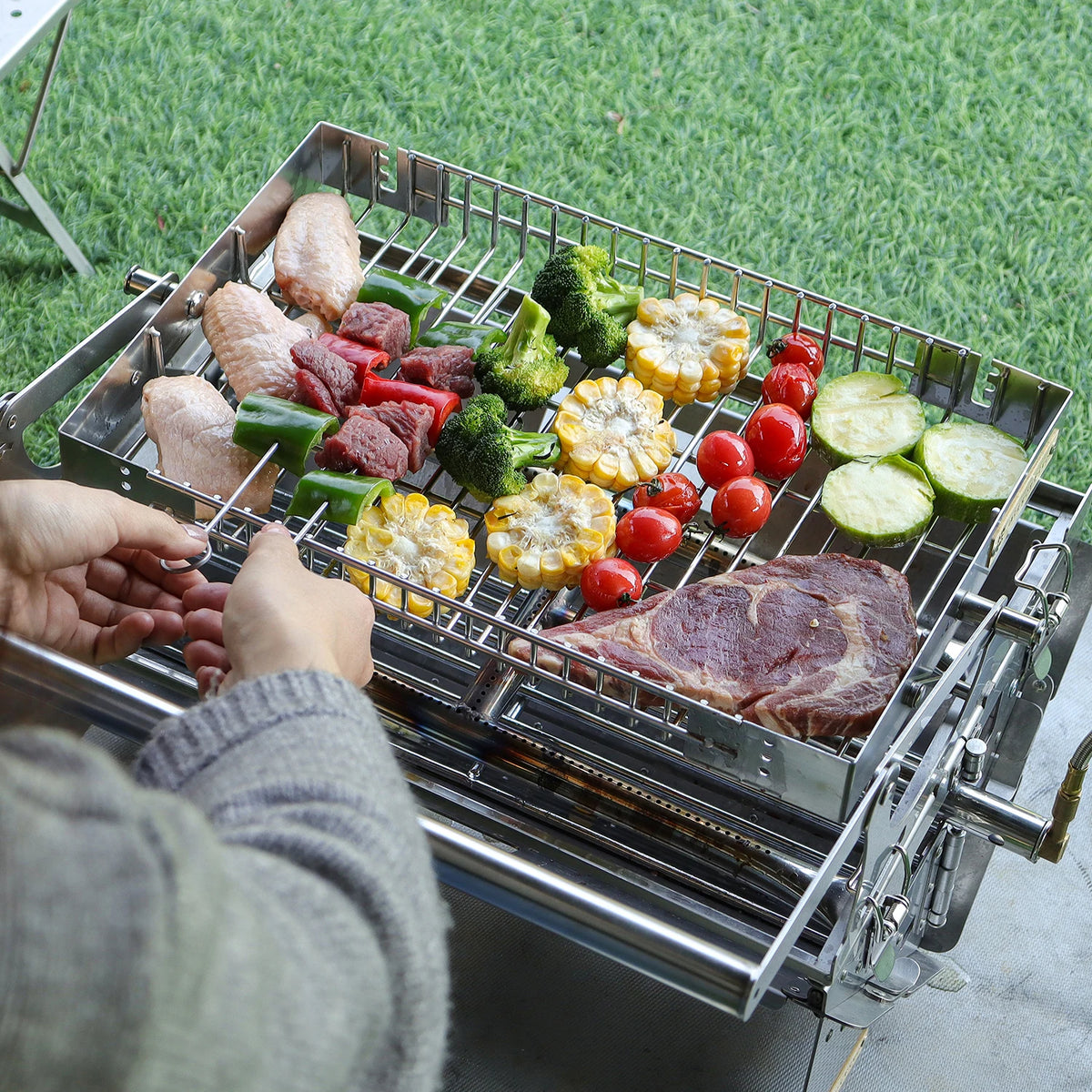 360 Camping Rotatable Grill Dual-Fuel Charcoal Gas Stove