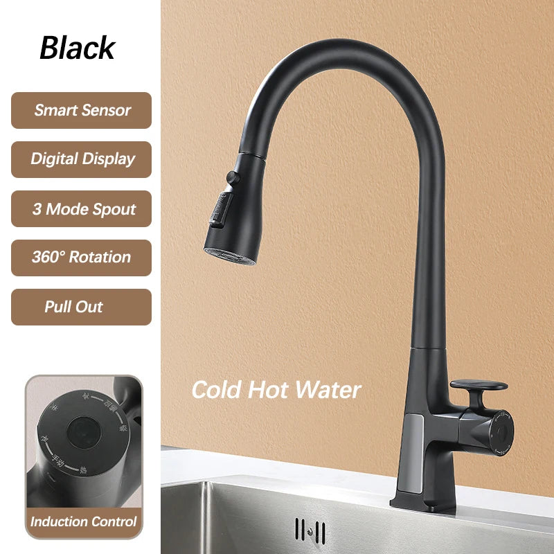 Pull Out Faucet Sensor Touchless Digital Display Water