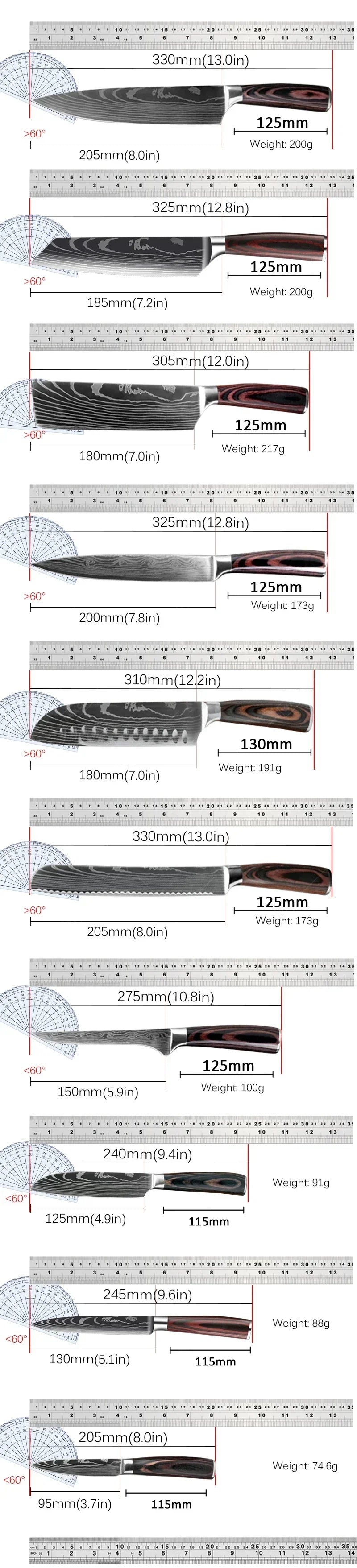 Wxcoo Damascus Pattern Chef Knife Professional Japanese Knives