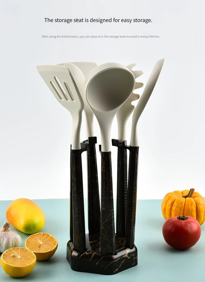 7pcs Silicone Cooking Utensils Non-Stick Cookware Black Cuisine