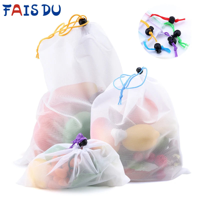 5pcs Colorful Reusable Fruit Vegetable Bags Reusable Net