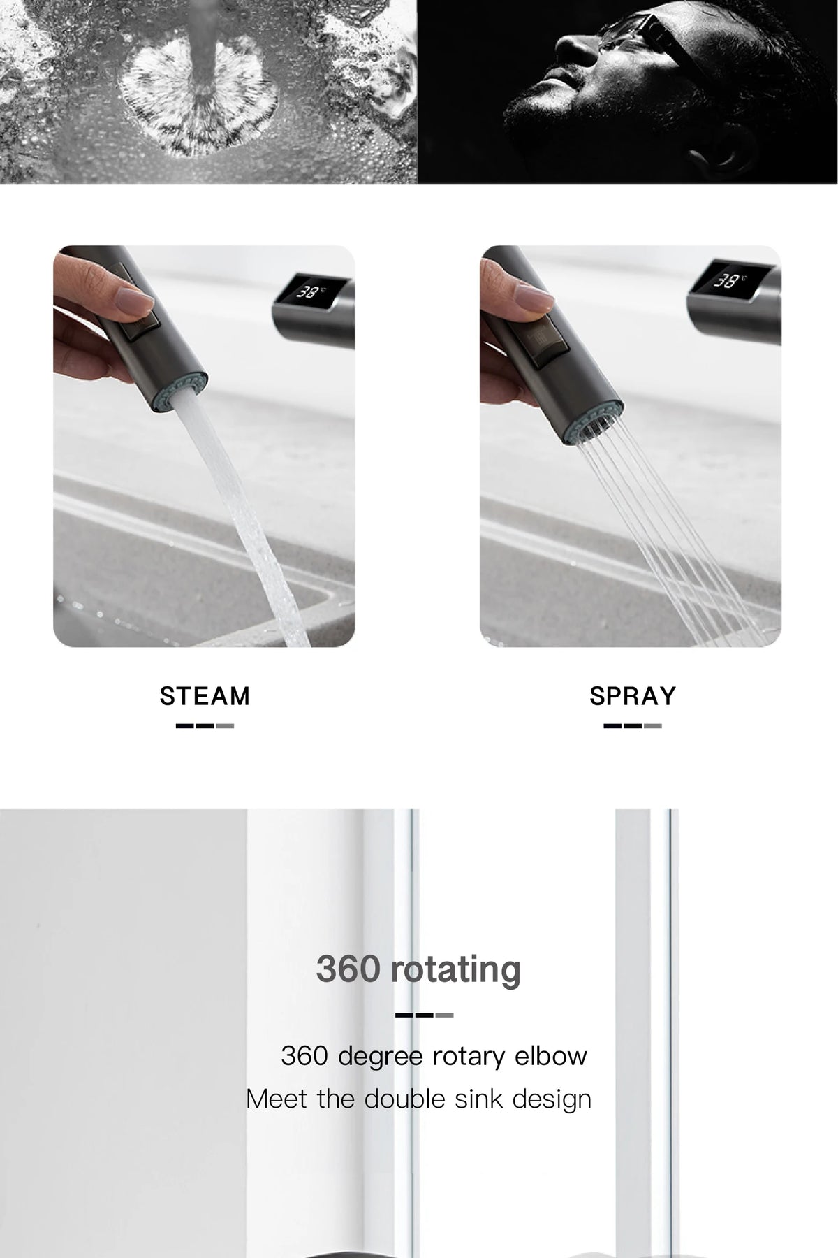 Luxury Brass Gun Gray Faucet Led Digital Sensing