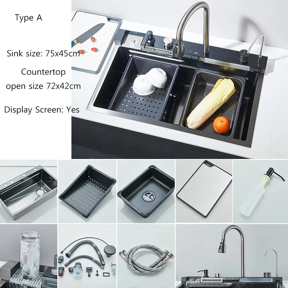 Brushed Golden Smart Digital Display Integrated Sink
