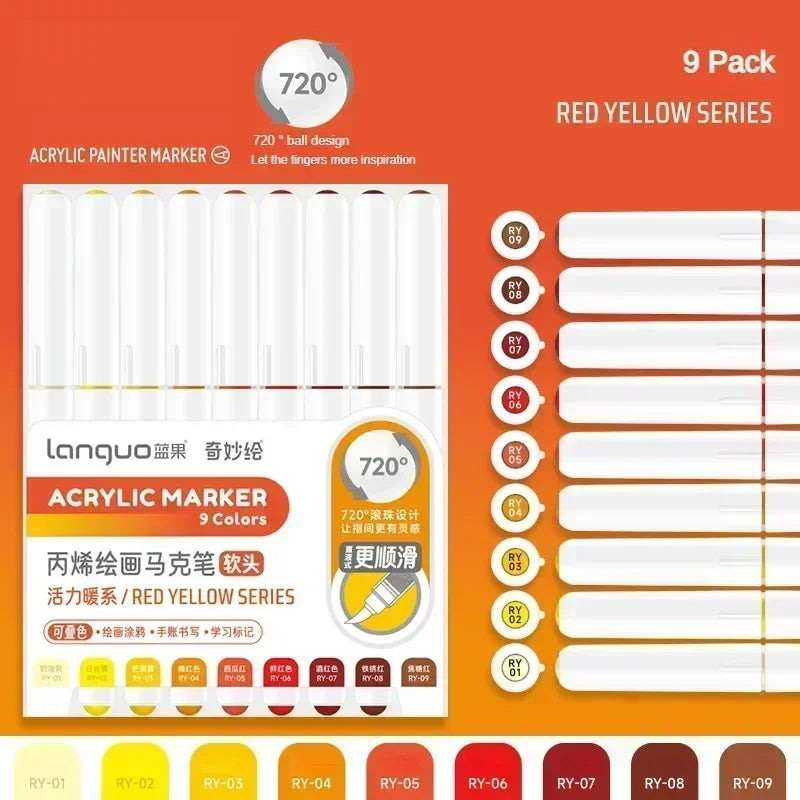 Languo 240/9 Colors Direct Liquid Acrylic Paint Pens