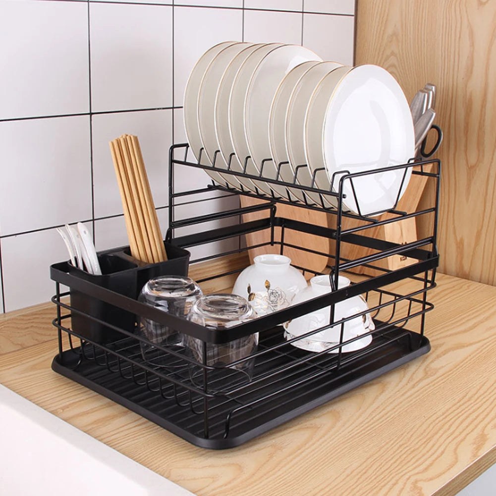 Livingandhome Black Storage Dish Rack