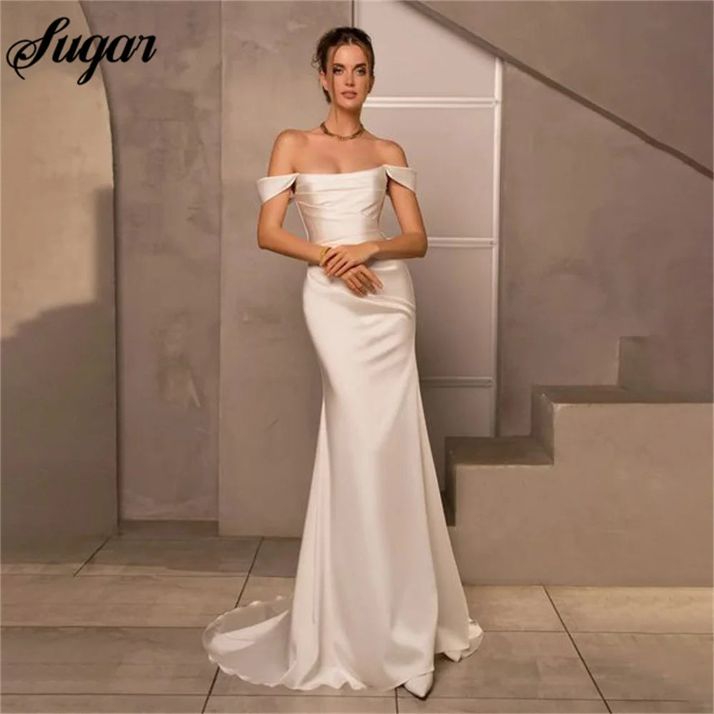 Off Shoulder Charming Wedding Dress Elegant Soft Stain