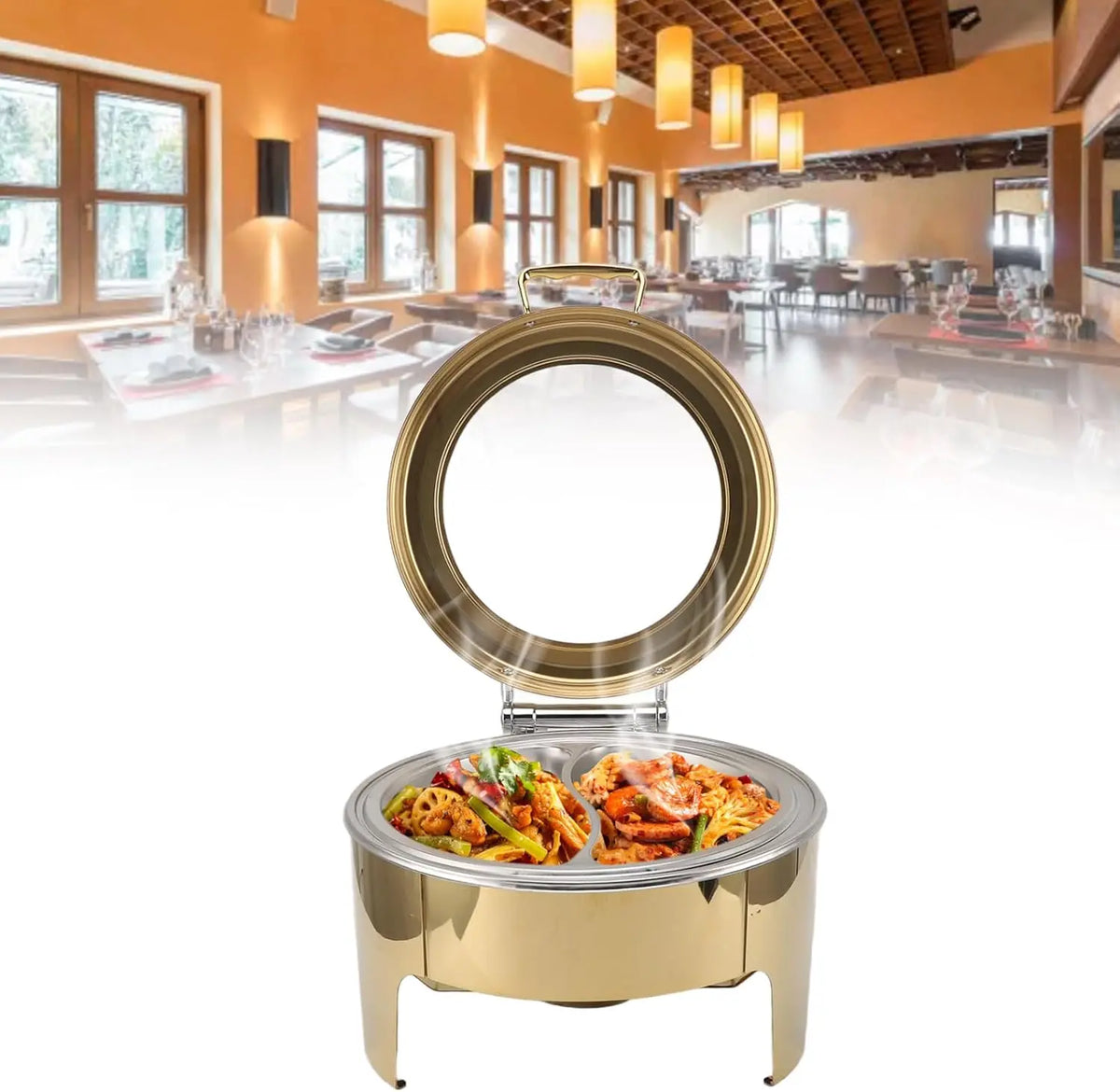 Gold 6l Stainless Steel Round Big Glass Window