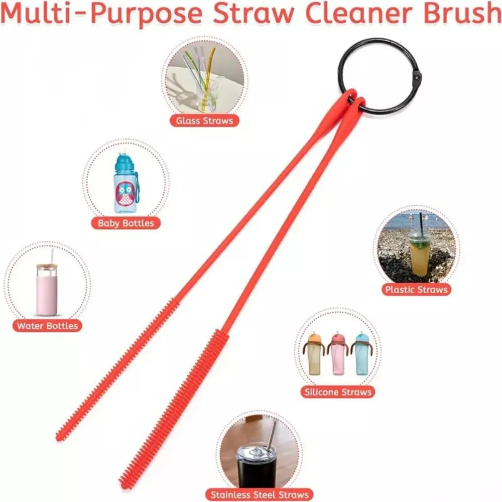 Reusable Pipe Cleaning Brush Long Handle Silicone Straw