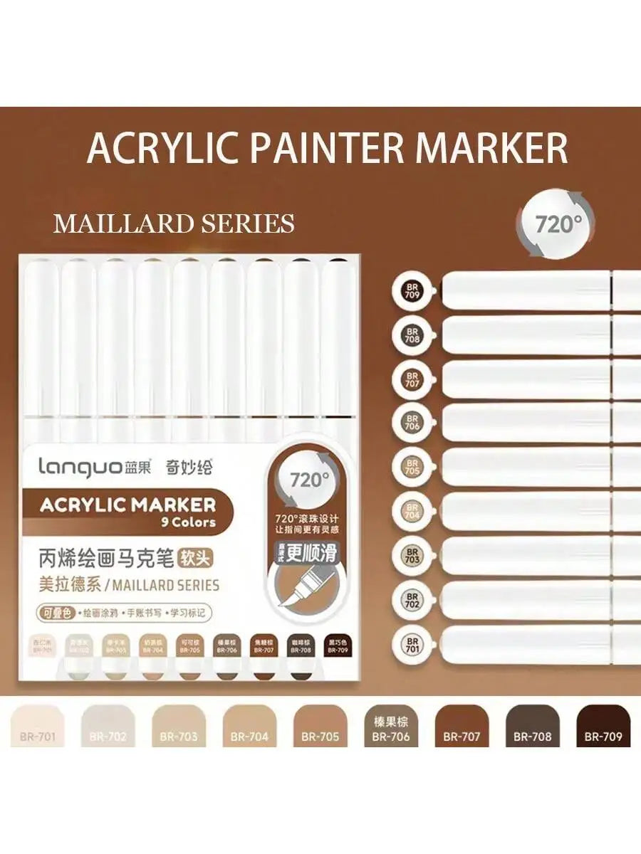 Languo 9pcs/Box Soft Brush Acrylic Marker Pen Diy