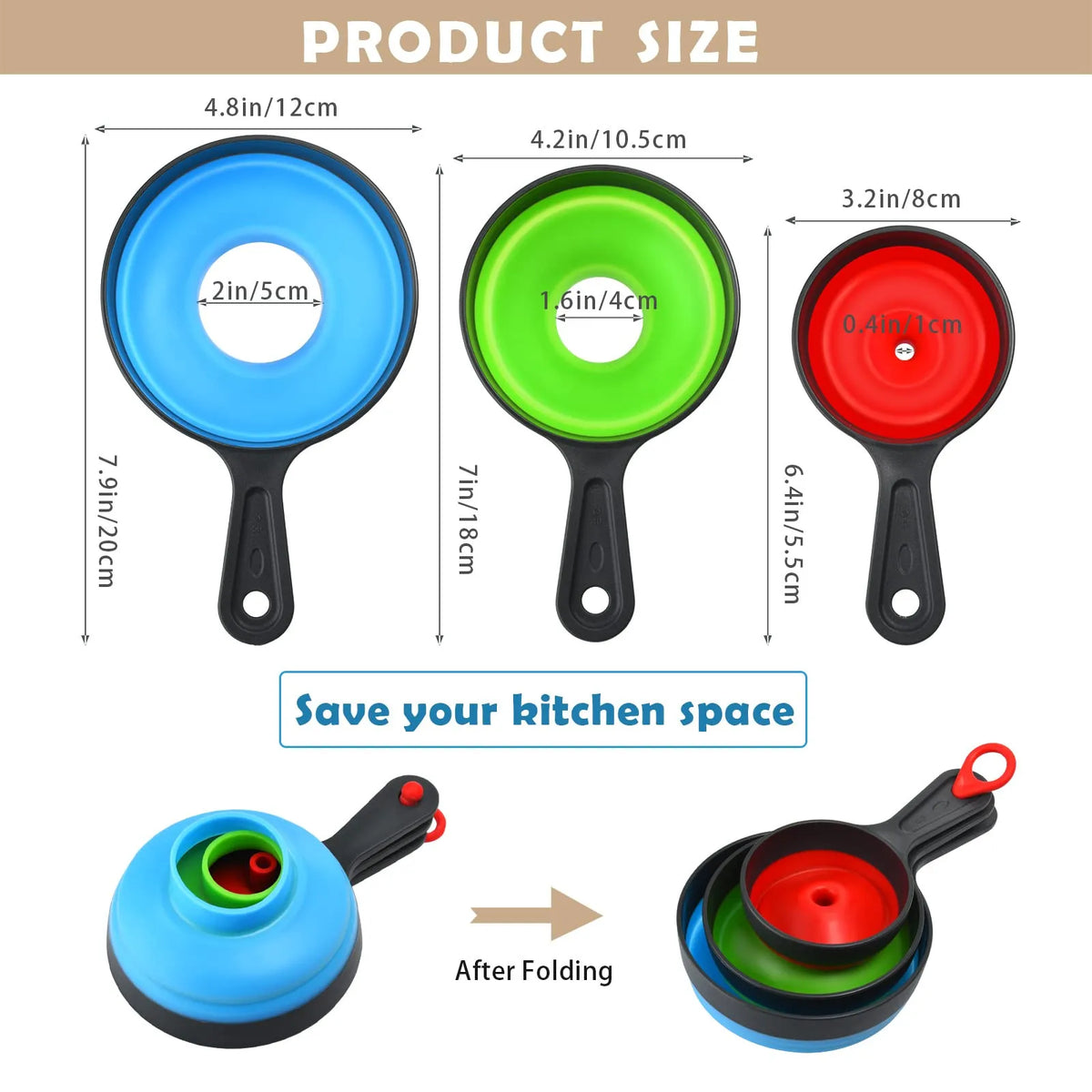 3pcs/Set Folding Telescopic Funnel Wide Mouth Oil Funnel