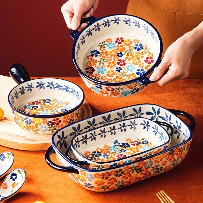 1pc Colored Hand-Painted Ceramic Baking Dish Suitable Salads