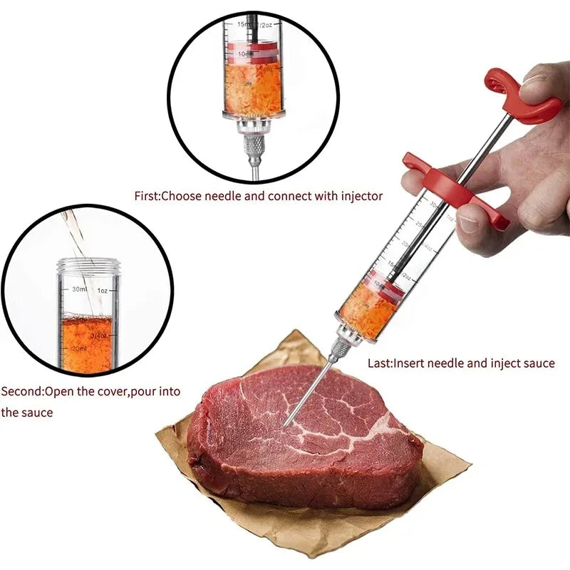 Meat Injector Syringe Stainless Steel Needles Bbq Grill