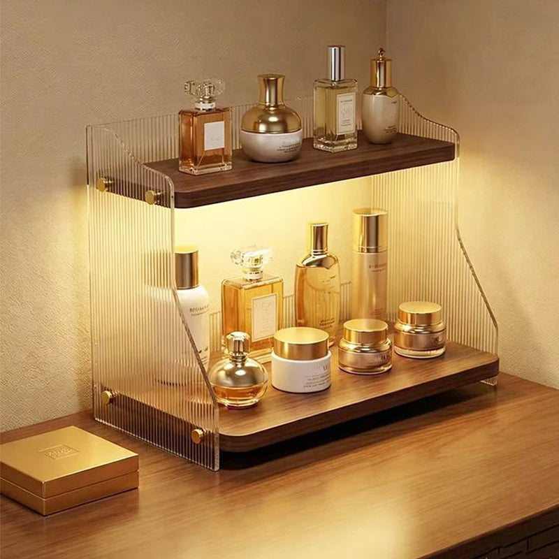 2-Tier Counter Organizer Ribbed Acrylic Wood Spice Rack