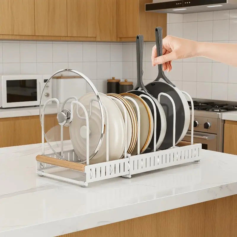 Expandable Pots Pans Organizer Rack Adjustable Rustproof Cookware