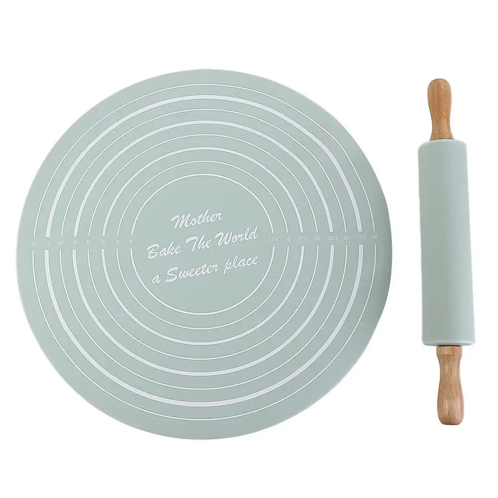 Reusable Thickened Rolling Pin Pastry Mat Round Silicone