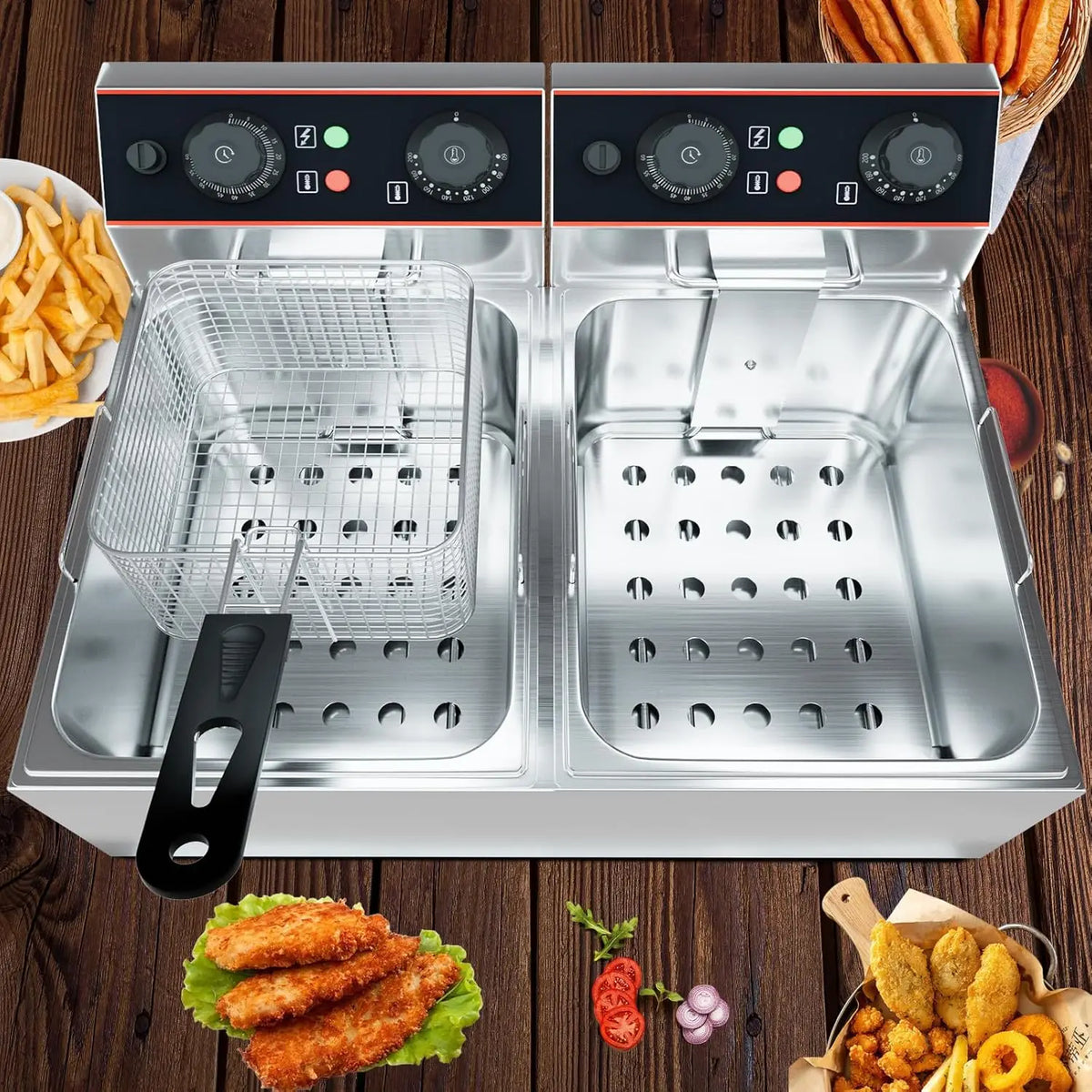 Commercial Electric Deep Fryer Baskets Stainless Steel Adjustable