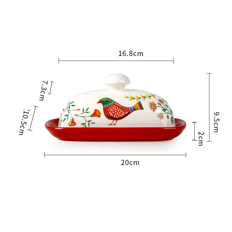 Nodic Style Hand-Painted Ceramic Butter Dish Lid Countertop