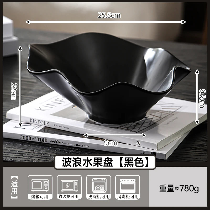 Ceramic Fruit Plate Irregular Folds Tray Desktop Storage