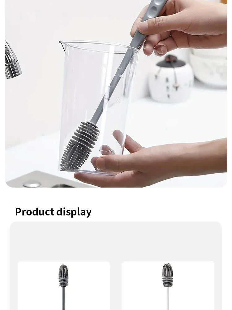1/2pcs Long Handle Silicone Bottle Brush Cleaning Brush