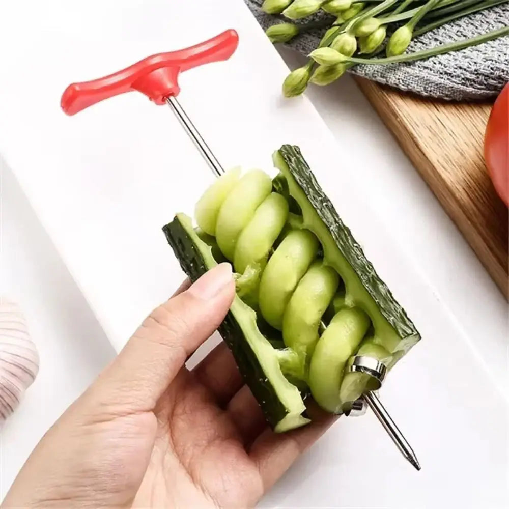 Stainless Steel Rotate Potato Slicer Plastic Handle Red&Silver