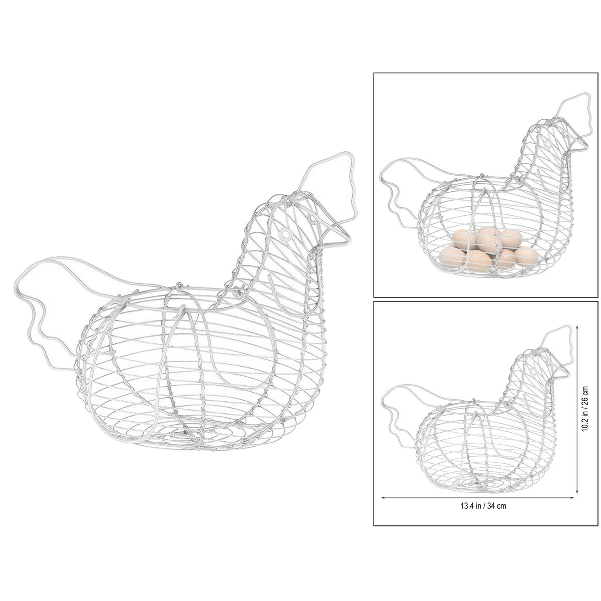 White Iron Art Eggs Storage Basket Chicken Shaped