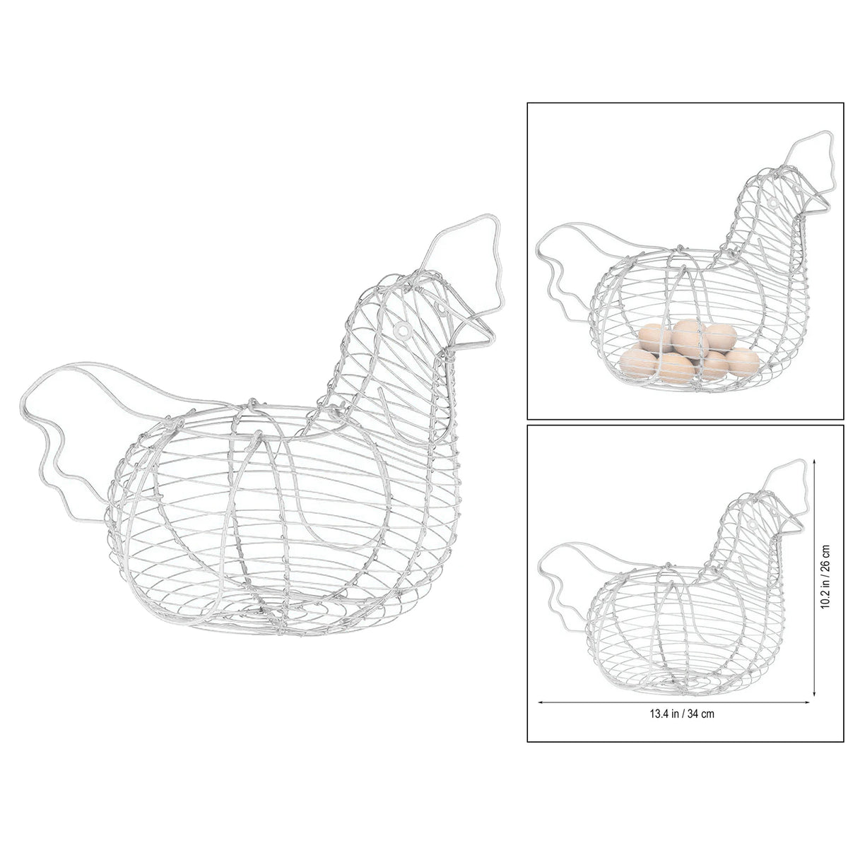 White Iron Art Eggs Storage Basket Chicken Shaped